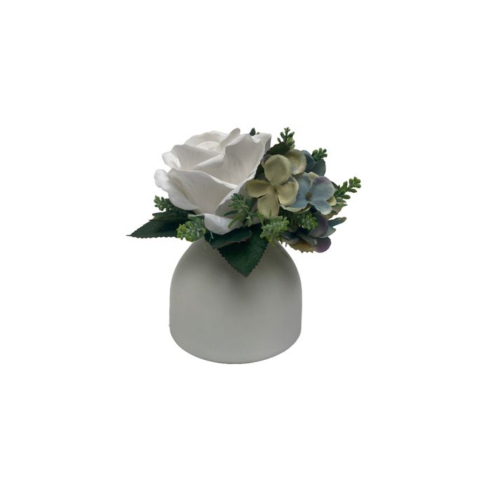 Vaso P Em Ceramica Branca Com Rosa E Hortencias Mescladas 14x14cm (lxa)