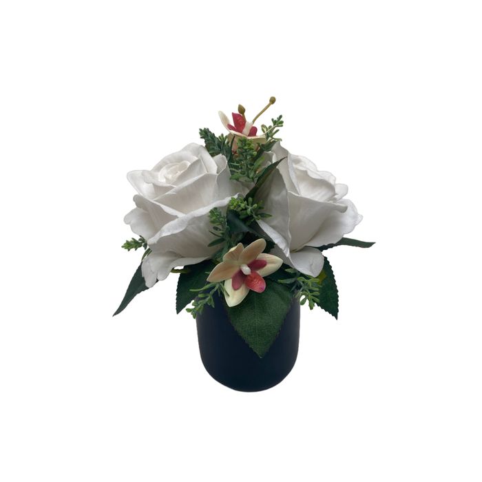 Vaso  Em Ceramica Preta Com Rosas E Raminho Milão 17x15cm (lxa)