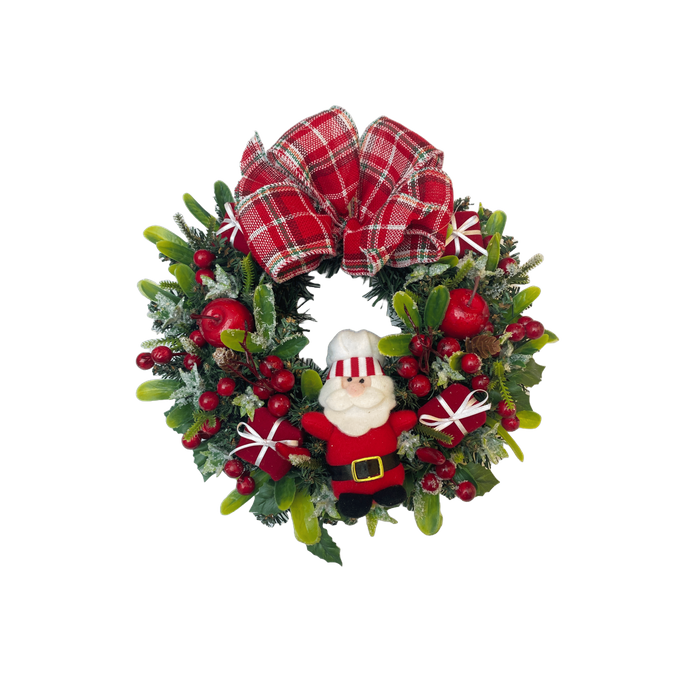 Mini Guirlanda Vermelha/xadrez Enfeite Papai Noel E Maçãs 30cm