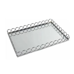 Bandeja Prata Retangular Com Detalhes Corrente 40x27x5cm(lxaxp)