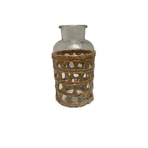 Vaso Em Vidro Transparente Com Fibra Natural 10x19,5cm