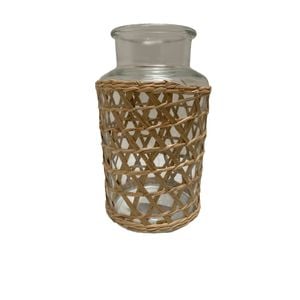 Vaso Em Vidro Transparente Com Fibra Natural 12,5x22,5cm