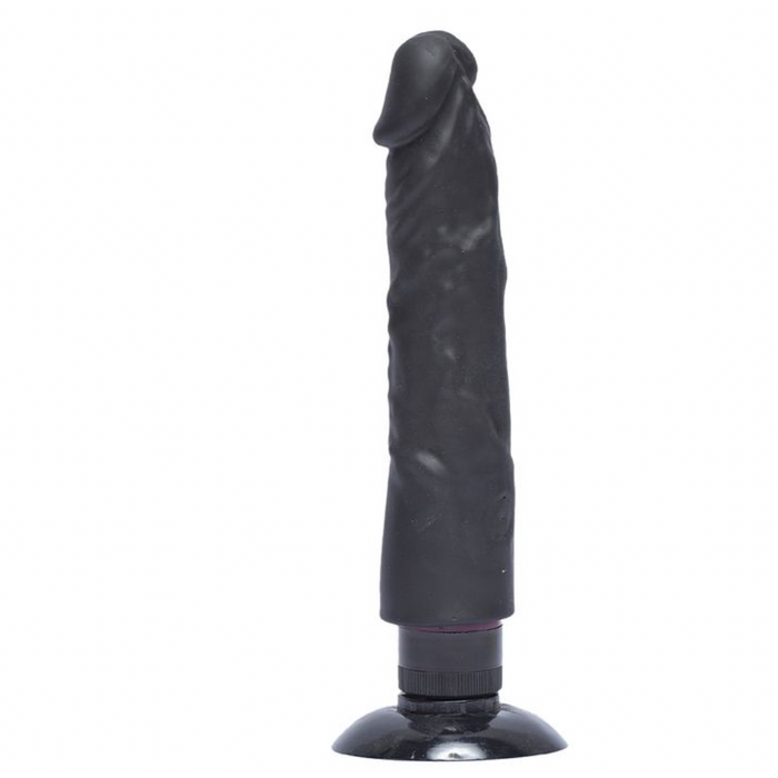 Penis em Skin com Vibro  e Ventosa 25cm - Preto