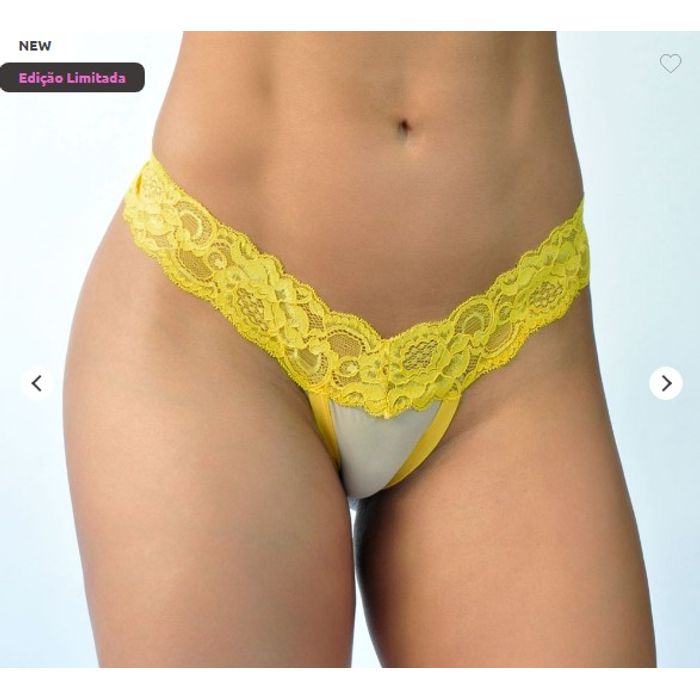 Calcinha Aberta Rua - Fio Dental em Renda - Amarelo - SENSUALLE