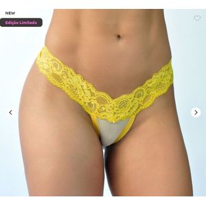 Calcinha Aberta Rua - Fio Dental em Renda - Amarelo - SENSUALLE