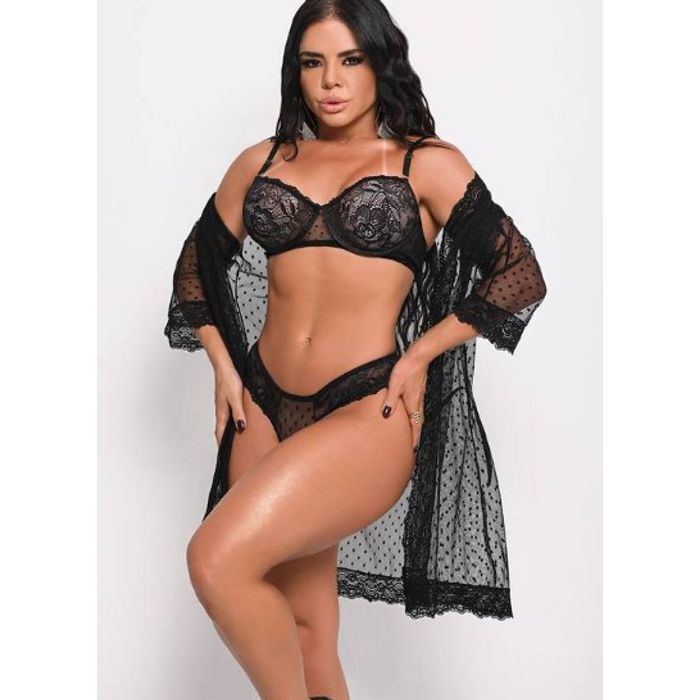 Conjunto de Renda com Robe  - Y7146 - YAFFA