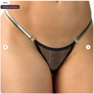 Calcinha Telúrica - Preto - Fio Dental em Tule Lurex e Renda