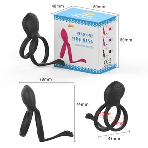 Anel Peniano Duplo em Silicone com Vibrador - 8207