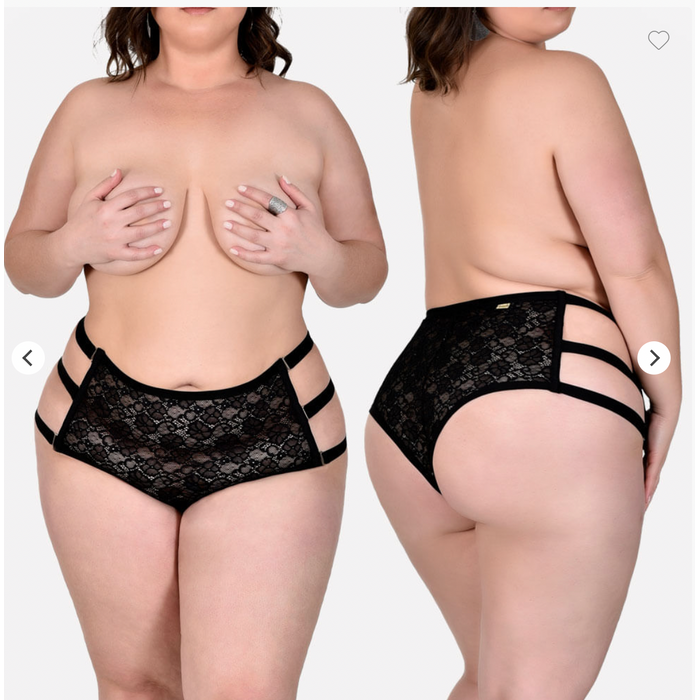 Calcinha Calma - em Renda com Strappy - Plus Size - Preto