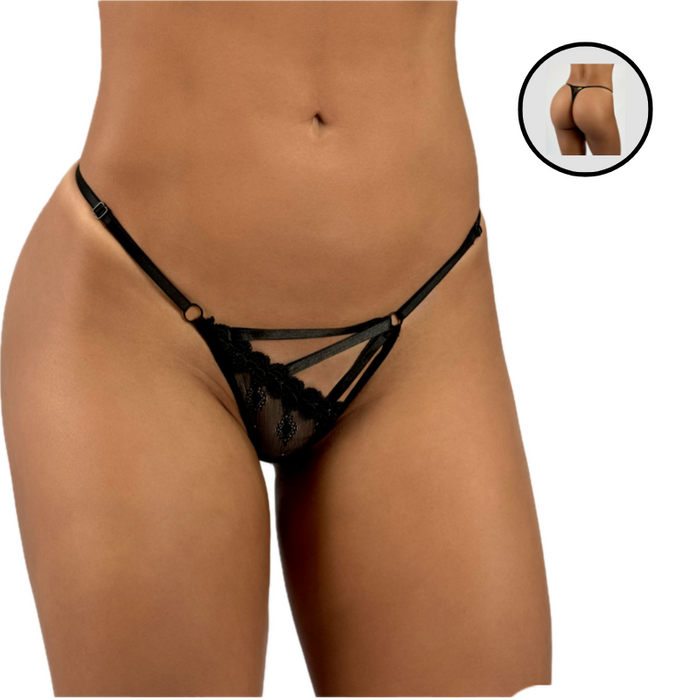 Calcinha Sadia - Fio Dental em Renda com Strappy e Cetim Modelo Lingerie Sexy - sensualle