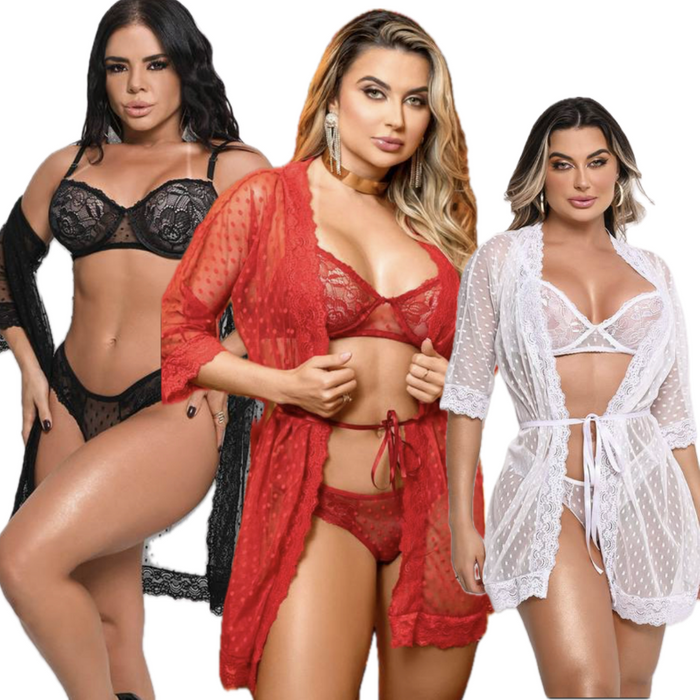 Conjunto de Renda com Robe  - PLUS SIZE  - Y7146 -