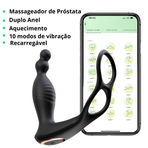 Massageador para Próstata com Aquecimento e Anel Duplo e Vibração - App - 9761