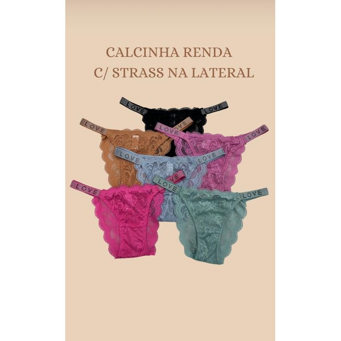 Calcinha em Renda com Lateral em Strass- Cores variadas