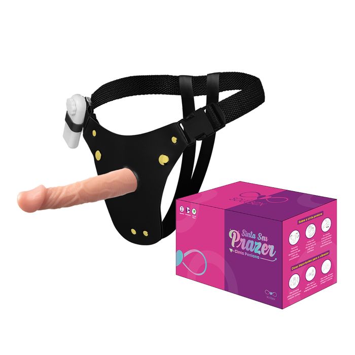 Cinta Peniana Couro Prótese Realística com Vibro 19x4cm