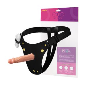 Cinta Peniana Couro Prótese Realística com Vibro 16,5x4cm