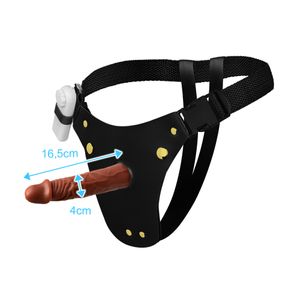 Cinta Peniana Couro Prótese Realística com Vibro 16,5x4cm