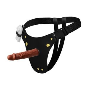Cinta Peniana Couro Prótese Realística com Vibro 16,5x4cm
