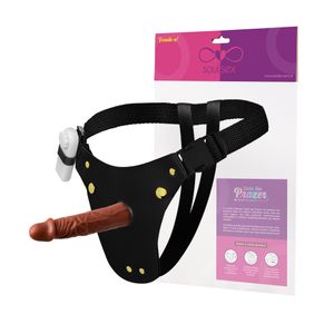 Cinta Peniana Couro Prótese Realística com Vibro 16,5x4cm
