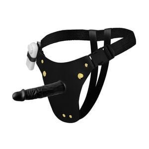 Cinta Peniana Couro Prótese Realística com Vibro 16,5x4cm