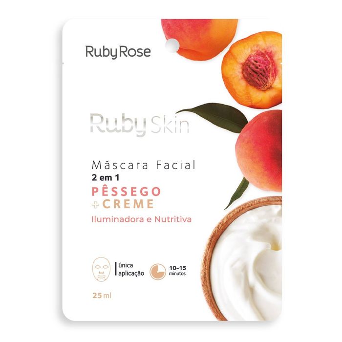 Mascara Facial De Tecido Pessego E Creme Skin 2 Em 1 - Hb708 - Rubyrose
