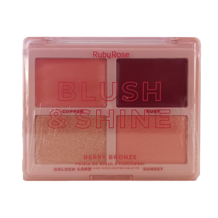 HBM1001-2 PALETA DE BLUSH E ILUMINADOR BLUSH SHINE BERRY BRONZE RUBY ROSE
