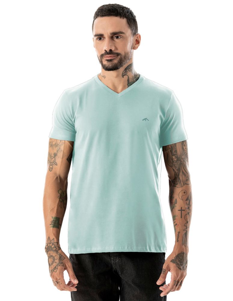 Camiseta Especial Gola V Essential Turquesa Pastel