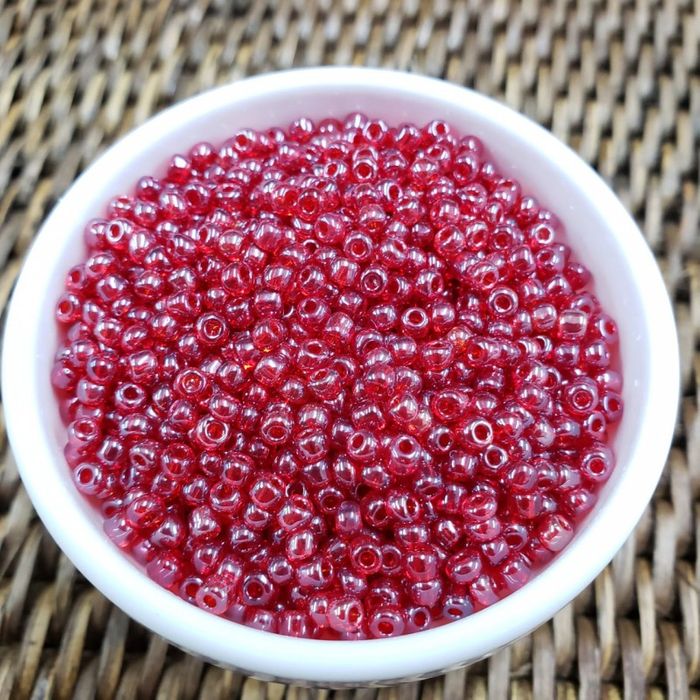 Miçanga Chinesa Transparente Lustrosa Vermelho 105B - 8/0(2,6mm) 500g