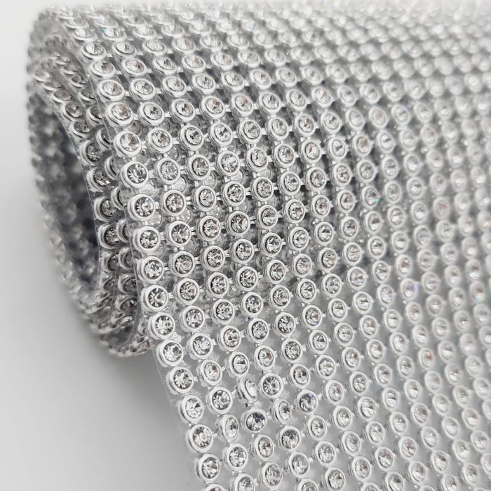 Manta De Strass Cristal Base Prata - 20x45cm 1 Peça