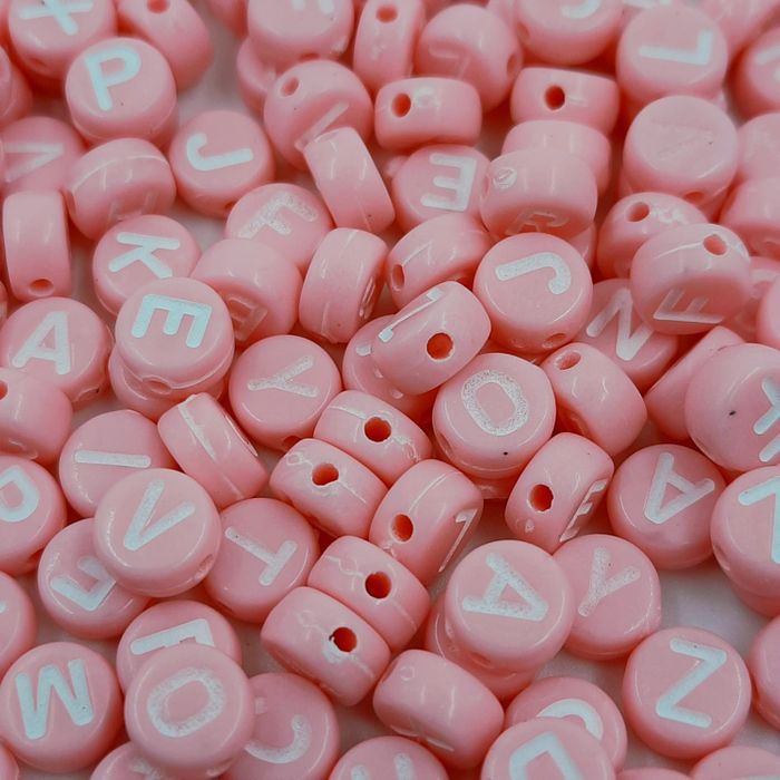 Miçanga Letrinha Redonda Fosca Rosa com Branco - 7mm 25g