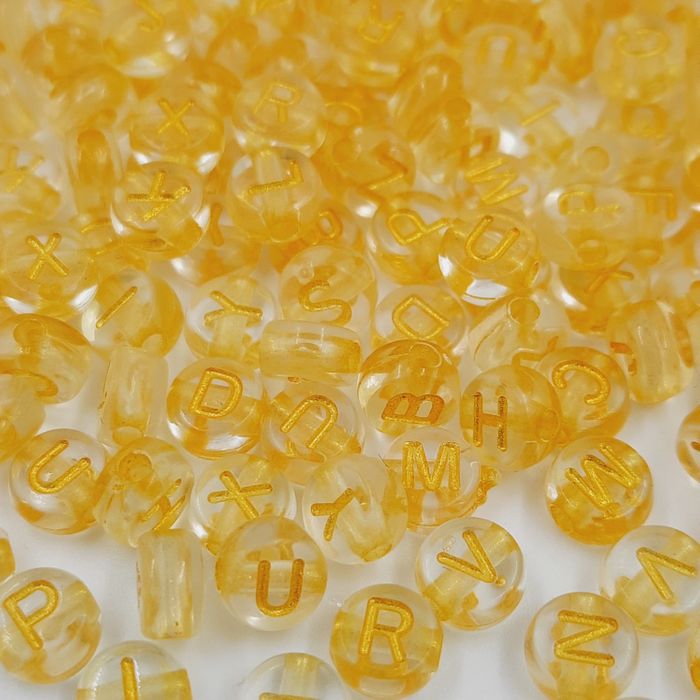 Miçanga Letrinha Redonda Amarelo com Dourado - 7mm 25g Aprox. 200 Peças