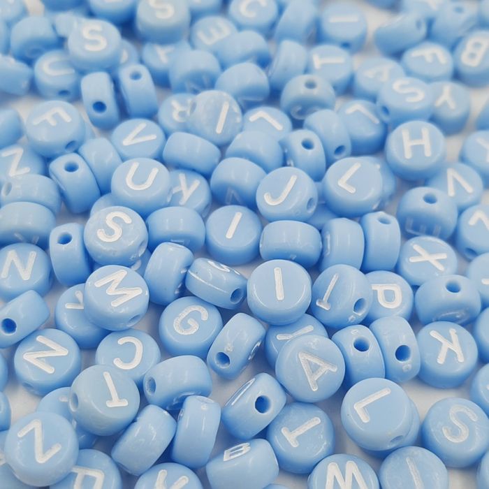 Miçanga Letrinha Fosca Redonda Azul bebê com Branco - 7mm 25g