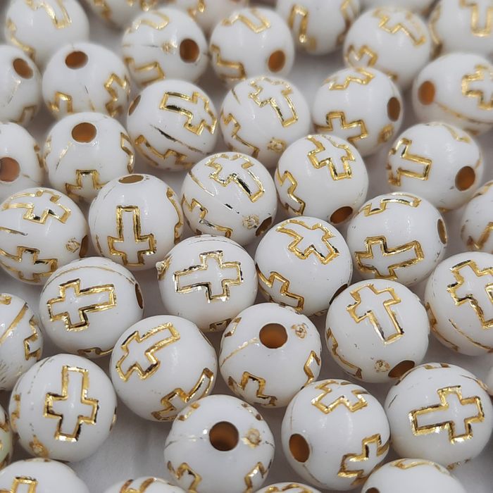 Bolinha com Cruz Branco com Dourado - 8mm 25g