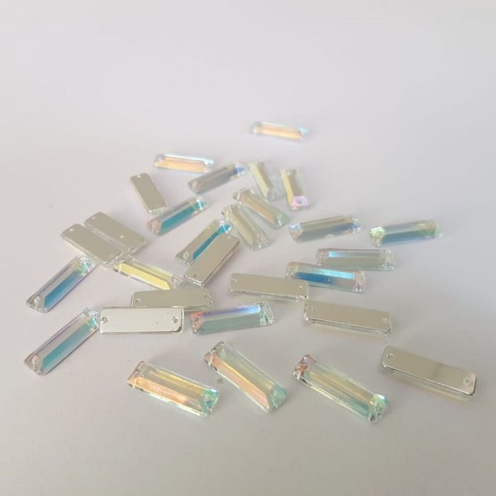Chaton Acrílico Baguete 2 Furos Aurora Boreal - 5x15mm com 100 Peças
