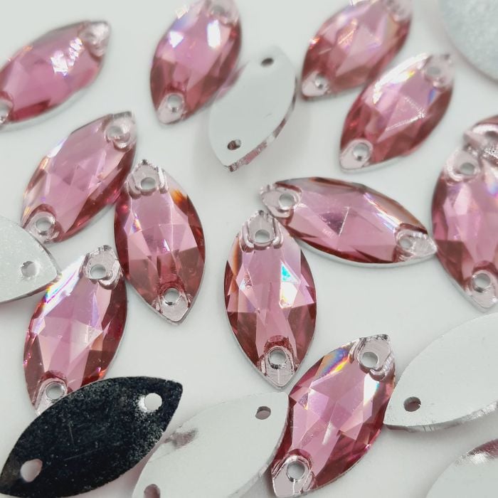 Strass Acrilico Premium Navete 2 Furos Rose - 7x15mm com 50 Peças