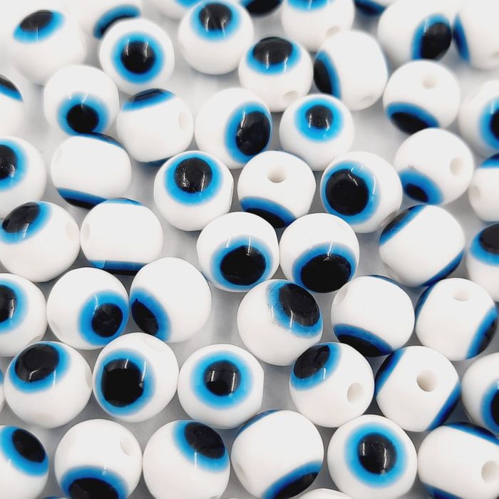 Olho Grego redondo Branco Com Azul - 8mm 20 Peças