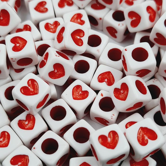 Entremeio Coração Quadrado Branco Com Vermelho - 7mm 25g