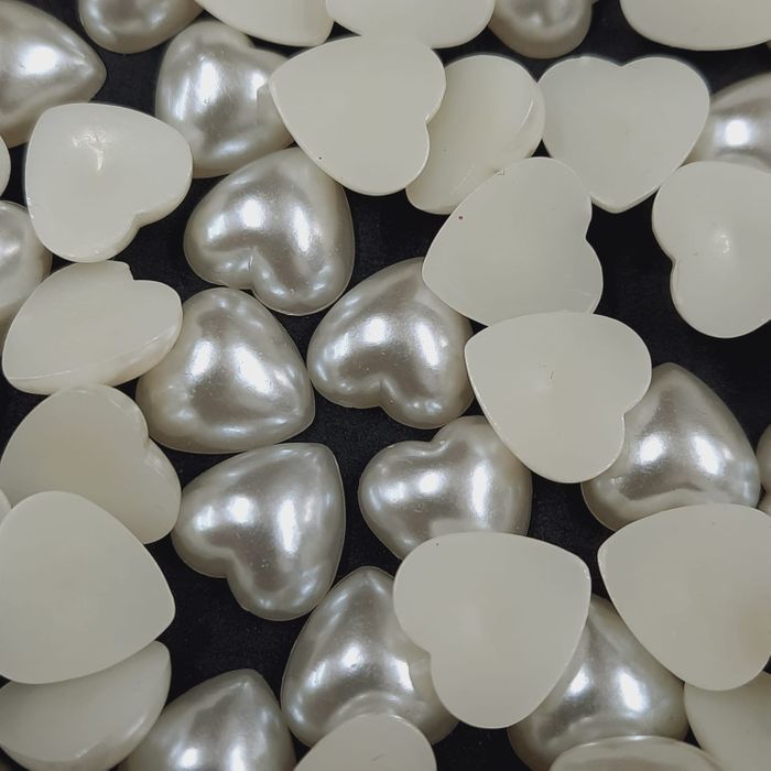 Meia Pérola Coração ABS Creme - 14mm 25g
