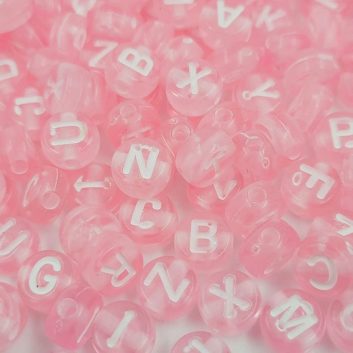 Miçanga Letrinha Redonda Transparente Rosa com Branco - 7mm 500g