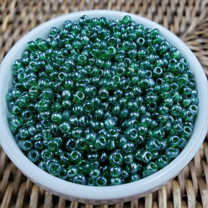 Miçanga Chinesa Transparente Verde Lustroso 107B - 8/0(2,9mm) 500g