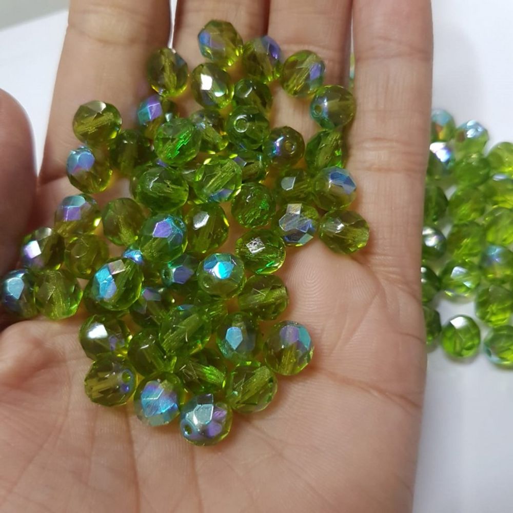 Cristal Facetado Verde Olivine Aurora Boreal - 10mm com 60 Peças