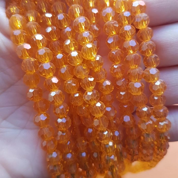 Fio de Cristal Transparente Laranja - 6mm 1 Fio Aprox. 85 Peças
