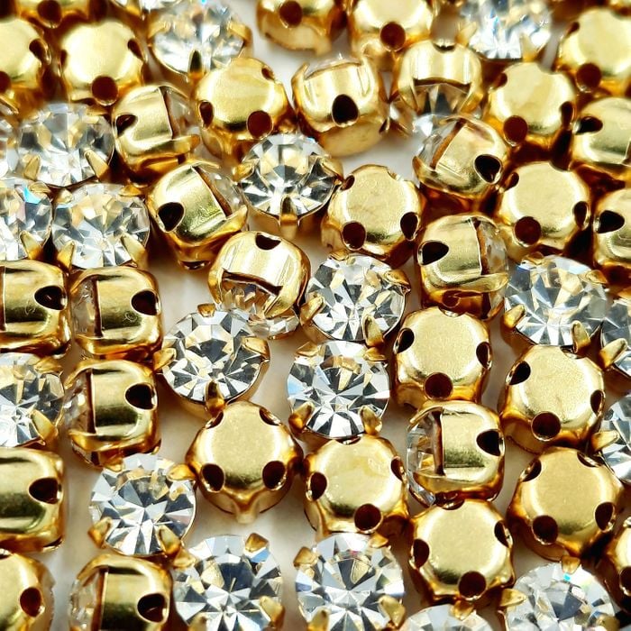 Engrampado Caixa Alta Cristal Base Dourada - SS20(4,60-4,80mm) 144 Peças