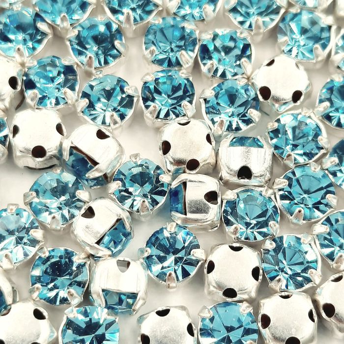 Engrampado Caixa Alta Aquamarine Base Prata - SS16(3,80-4,00mm) 144 Peças