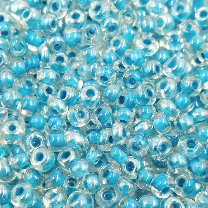 500g Miçanga 6/0 Abrama Cristal Fio Azul