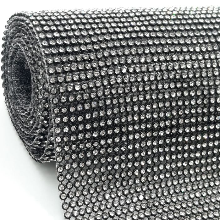 Manta De Strass Cristal Base Preta - 20x45cm 1 Peça