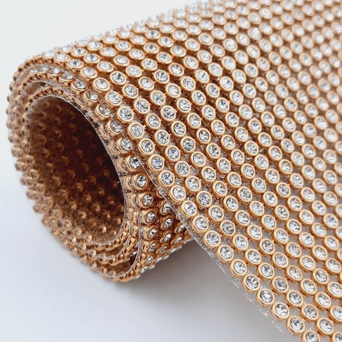 Manta De Strass Cristal Base Dourada - 1.20mx45cm 1 Peça