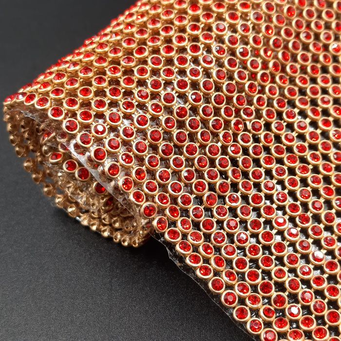 Manta De Strass Vermelha Base Dourada - 20x45cm 1 Peça