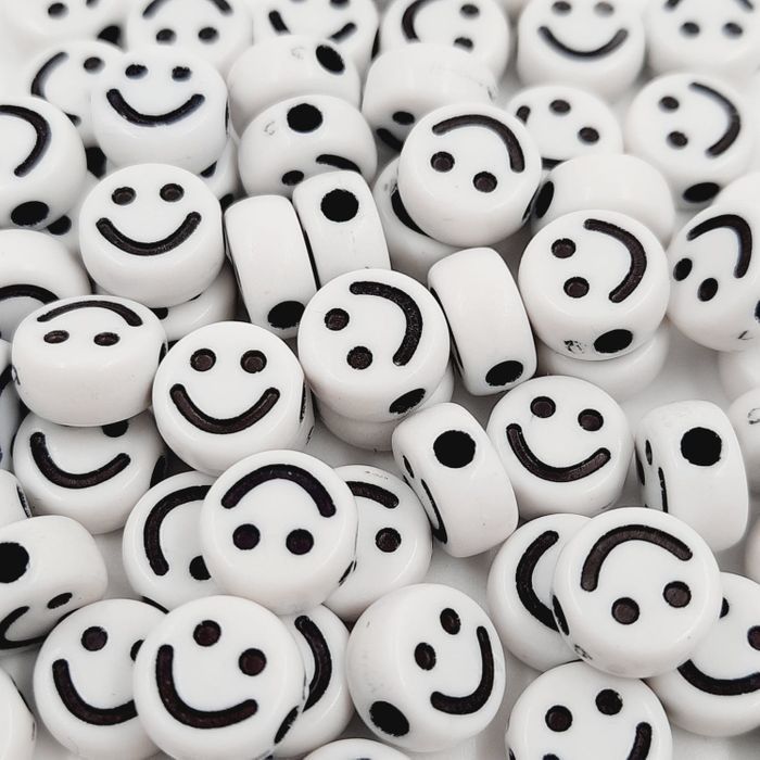 Carinha Redonda Smile Branca Com Preto - 10mm 25g