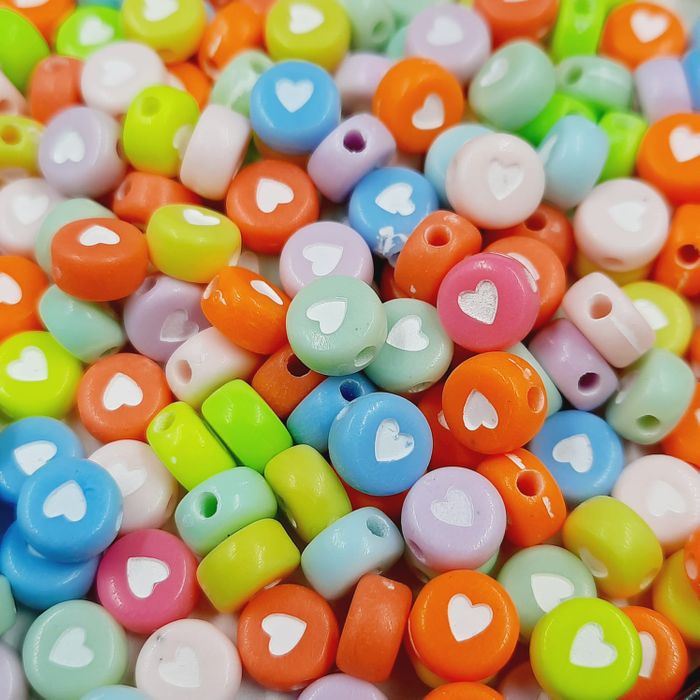 Coração Com Furo Passante Colorido Claro Com Branco - 7mm 25g