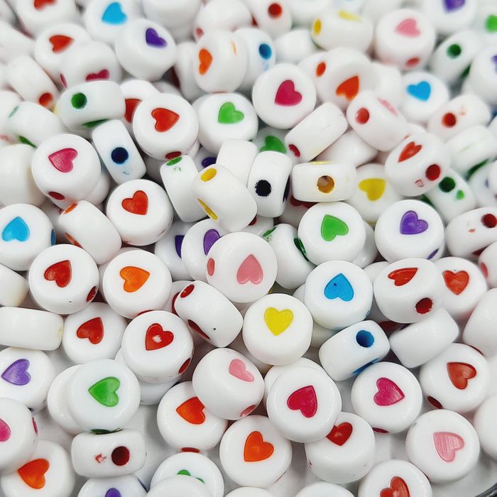Coração Com Furo Passante Branco Com Colorido - 7mm 25g